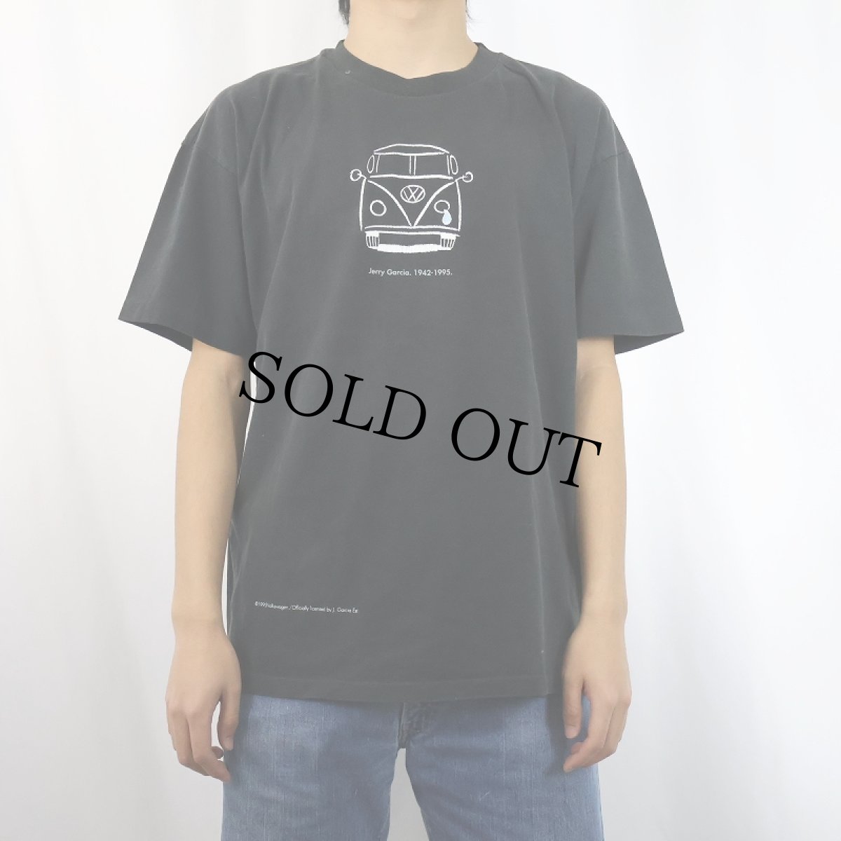 画像2: 90's Volkswagen USA製 "Jerry Garcia" ワーゲンバスイラスト アーティスト追悼Tシャツ BLACK (2)