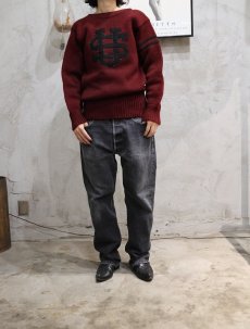 画像1: 50〜60's フェルトワッペン レタードニットセーター (1)