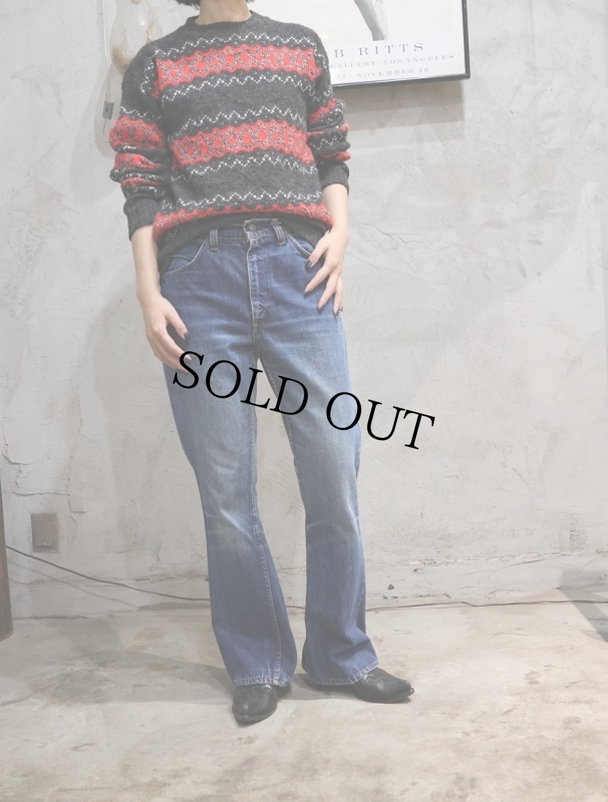 画像2: 60〜70's LEVI'S 646 BIGE オレンジタブ ベルボトムデニムパンツ W30 (2)