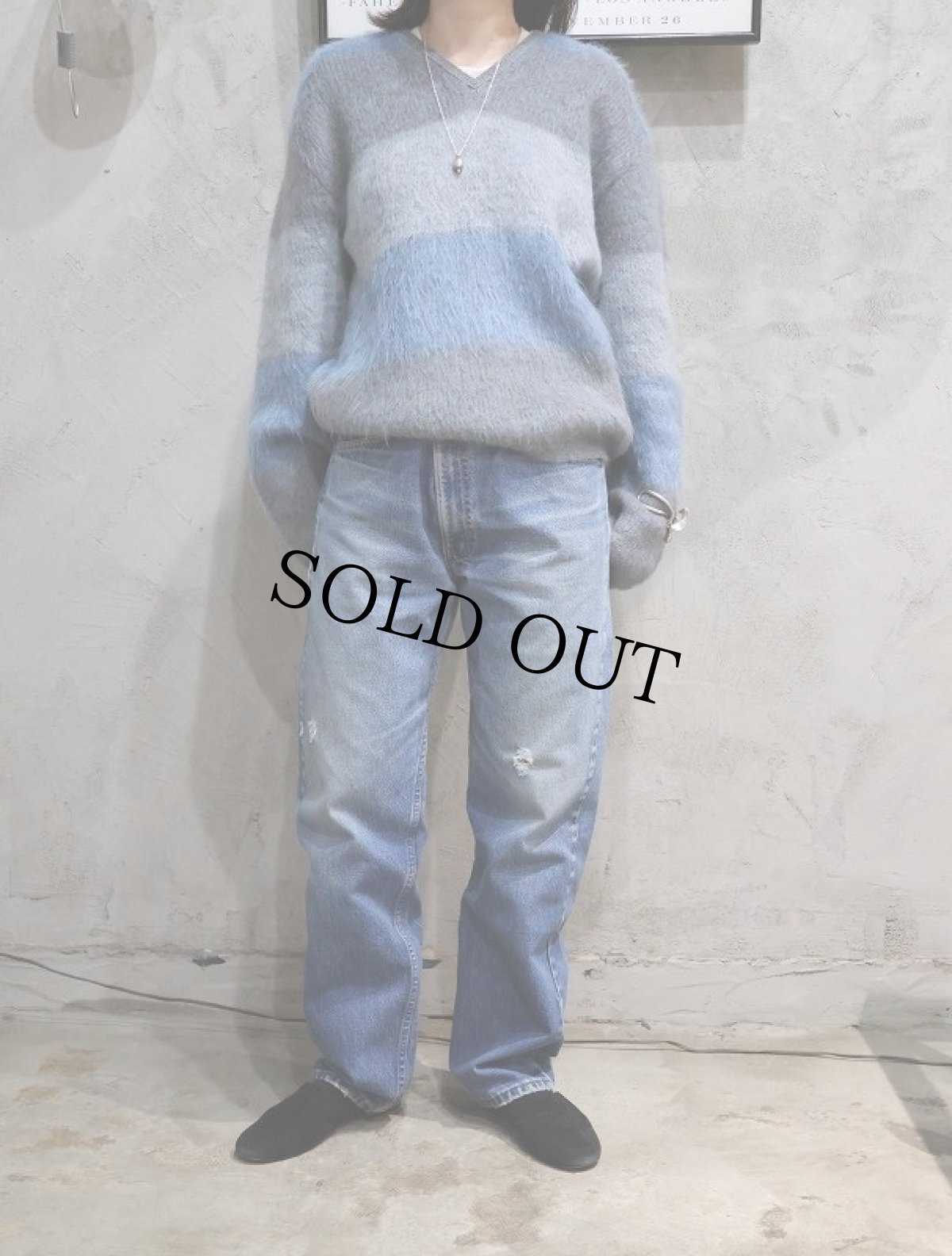 画像3: 60's Penneys TOWNCRAFT ボーダー柄 Vネック モヘアニットセーター M (3)