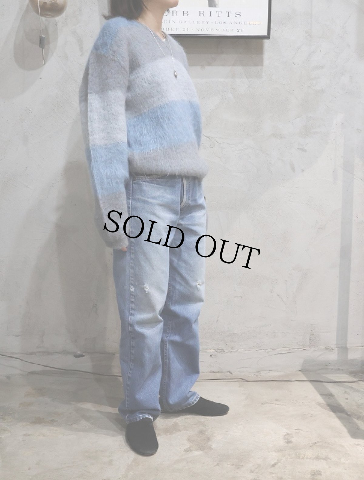 画像2: 60's Penneys TOWNCRAFT ボーダー柄 Vネック モヘアニットセーター M (2)