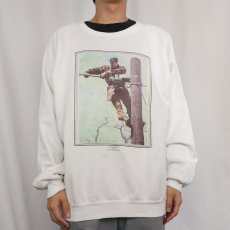 画像2: 80's Norman Rockwell USA製 "The Lineman" アートプリントラグランスウェット XXL (2)