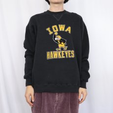 画像2: 80's RUSSELL ATHLETIC USA製 "IOWA"  前V フロッキープリントスウェット BLACK XL (2)