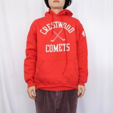 画像2: 80's RUSSELL ATHLETIC USA製 "CREST WOOD COMETS" ダブルフェイス プリントスウェットフーディー L (2)