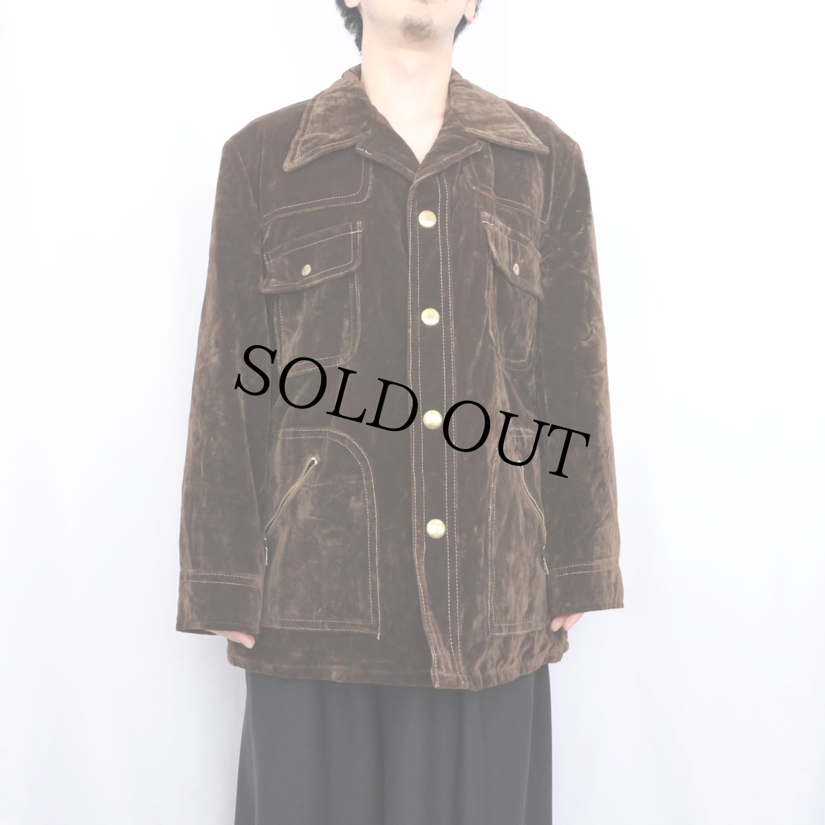画像2: 70's JCPenney 裏ボア ベルベットジャケット BROWN L (2)