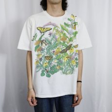 画像2: 90's 花×蝶 イラスト 大判プリントTシャツ XL (2)