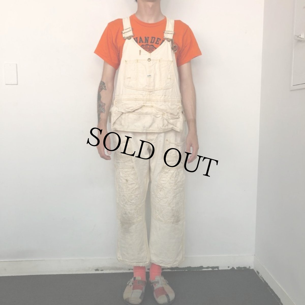 画像2: 70's Lee USA製 エプロン付き ダブルニー生成りオーバーオール (2)
