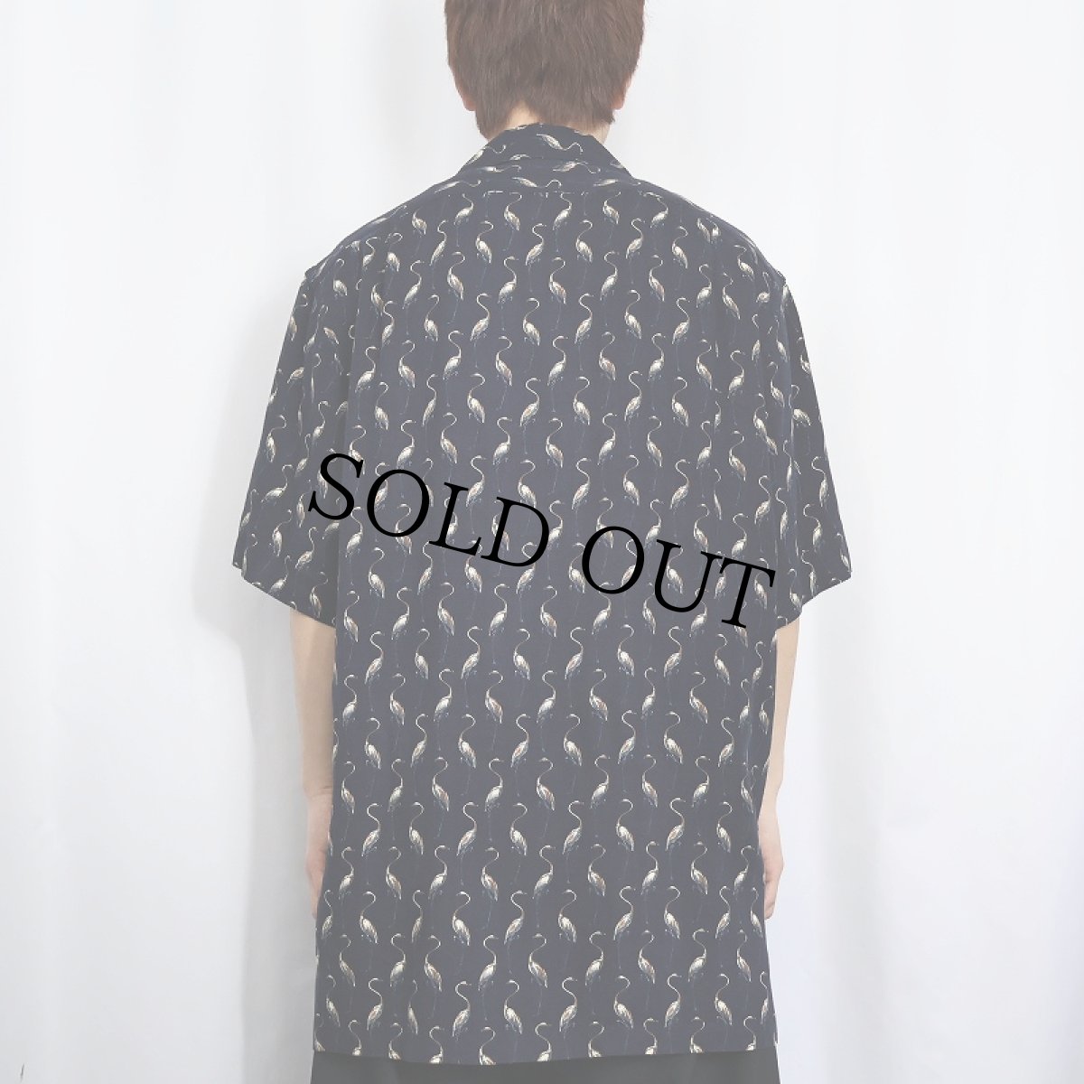 画像3: 90's POLO Ralph Lauren フラミンゴ柄 レーヨンオープンカラーシャツ NAVY M (3)