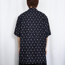 画像3: 90's POLO Ralph Lauren フラミンゴ柄 レーヨンオープンカラーシャツ NAVY M (3)