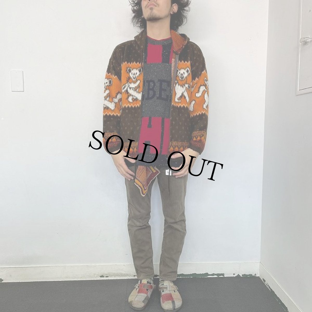 画像2: GRATEFUL DEAD "DEAD BEAR" 総柄 シャギーニットパーカ S (2)