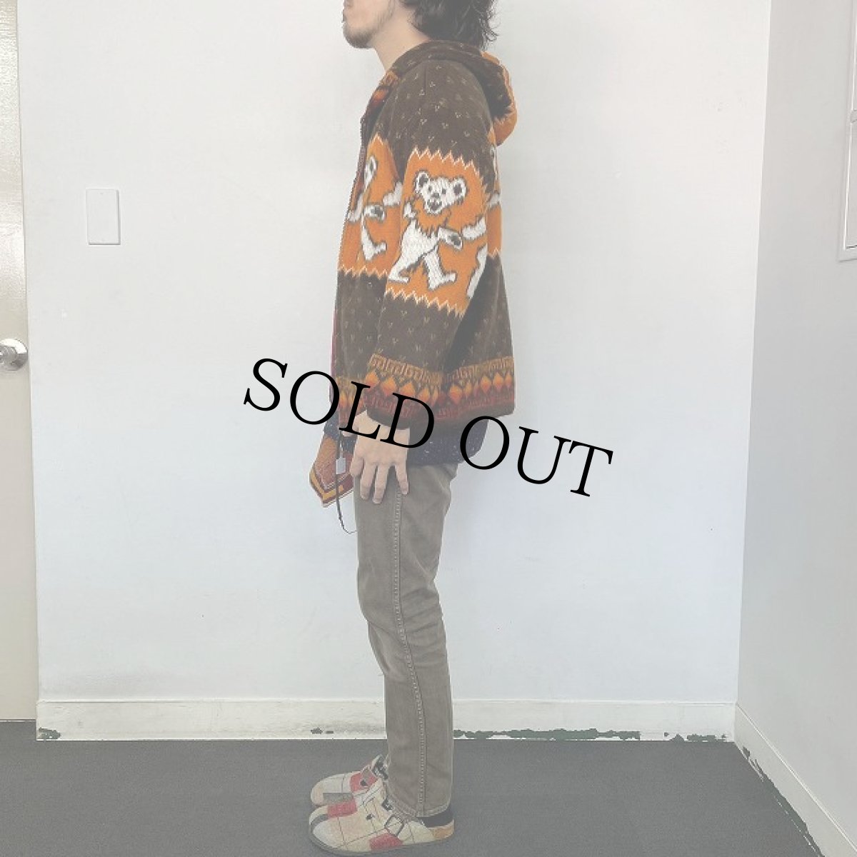 画像3: GRATEFUL DEAD "DEAD BEAR" 総柄 シャギーニットパーカ S (3)