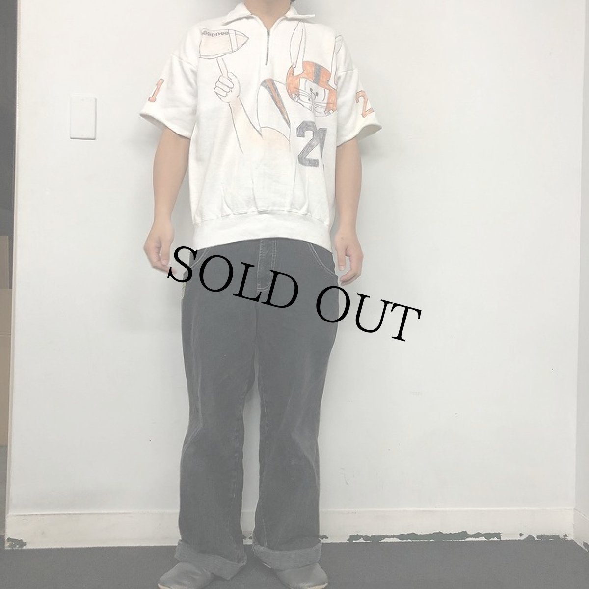 画像3: 50〜60's PENNY'S Hand Painted カットオフスリーブ ハーフジップスウェット L (3)