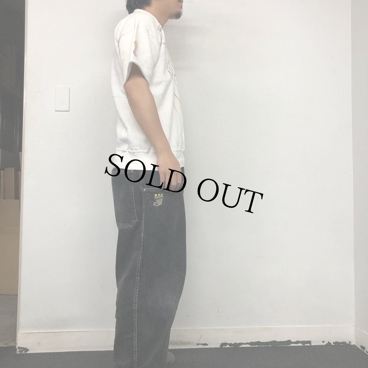 画像4: 50〜60's PENNY'S Hand Painted カットオフスリーブ ハーフジップスウェット L (4)