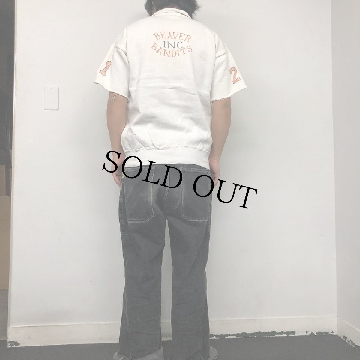 画像5: 50〜60's PENNY'S Hand Painted カットオフスリーブ ハーフジップスウェット L (5)