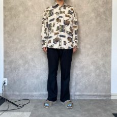 画像3: 〜90's Woolrich フィッシングイラスト柄 コットンシャツ M  (3)