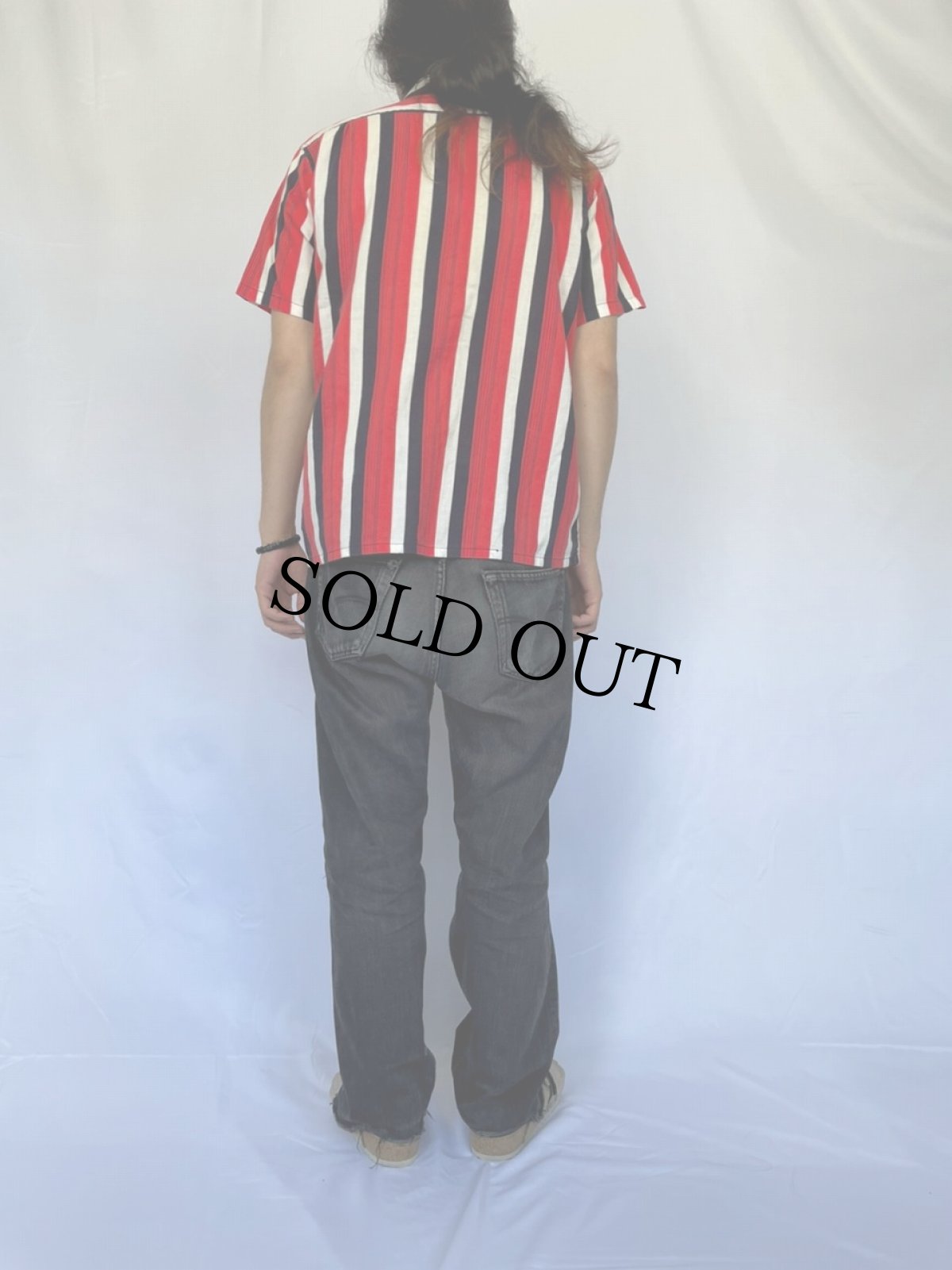 画像4: 50〜60's Manhattan マルチストライプ柄 オープンカラーシャツ M (4)