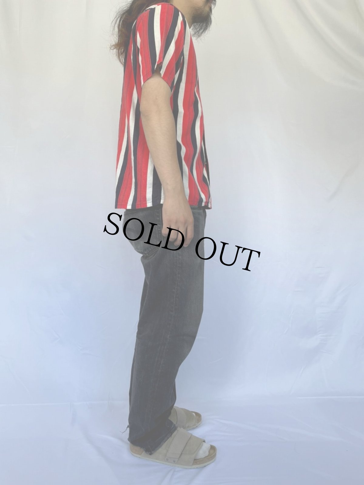 画像3: 50〜60's Manhattan マルチストライプ柄 オープンカラーシャツ M (3)