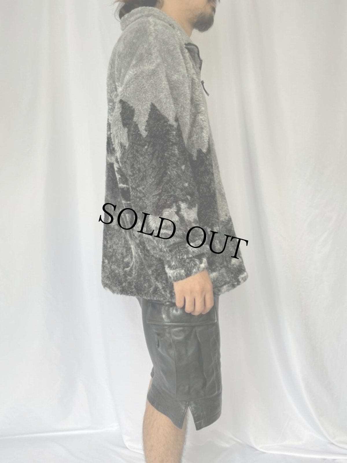 画像3: BLACK MOUNTAIN USA製 オオカミ柄 フリースジャケット XL (3)