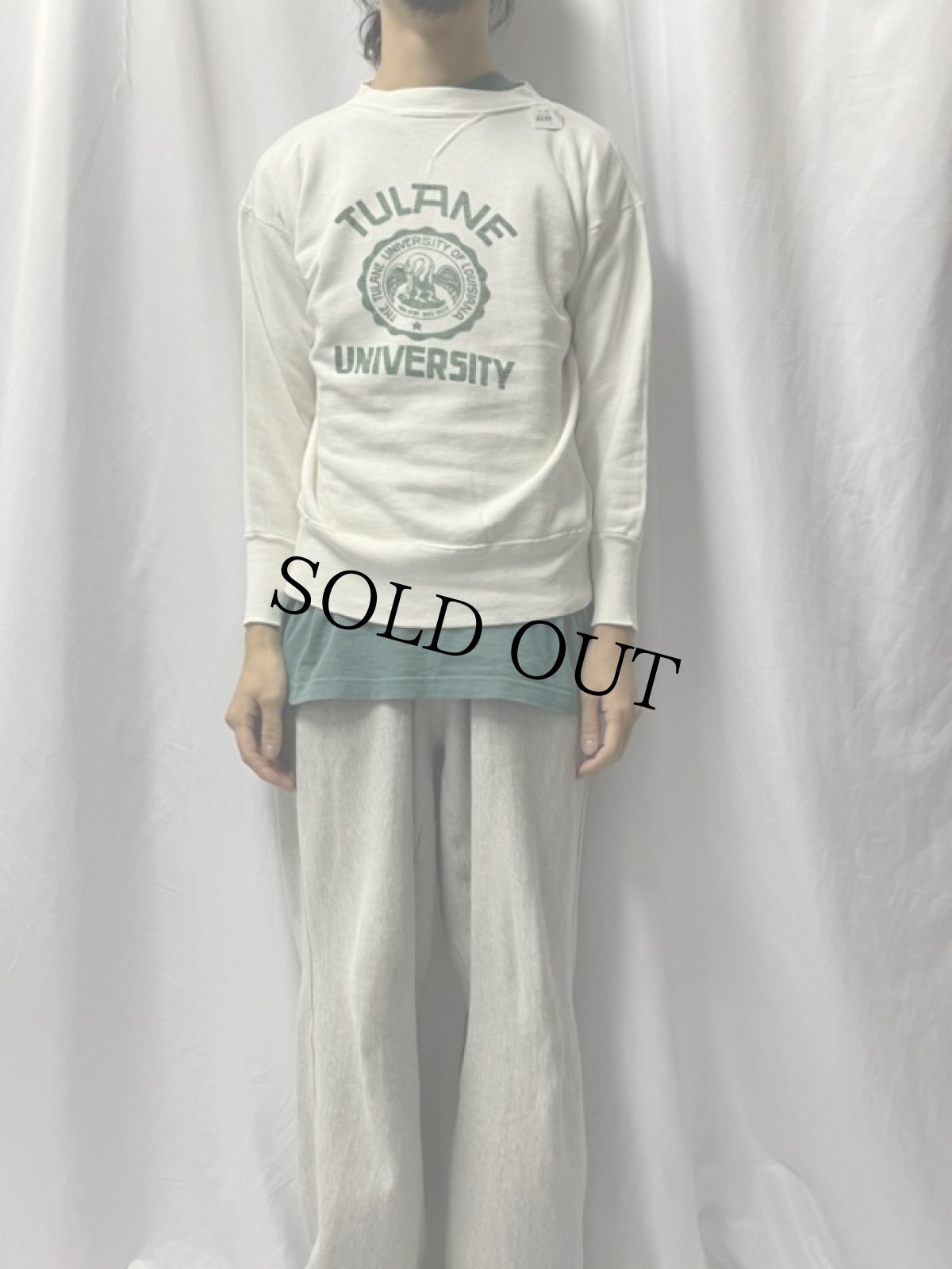 画像2: 50's "TULANE UNIVERSITY" 前V 染み込みプリントスウェット (2)