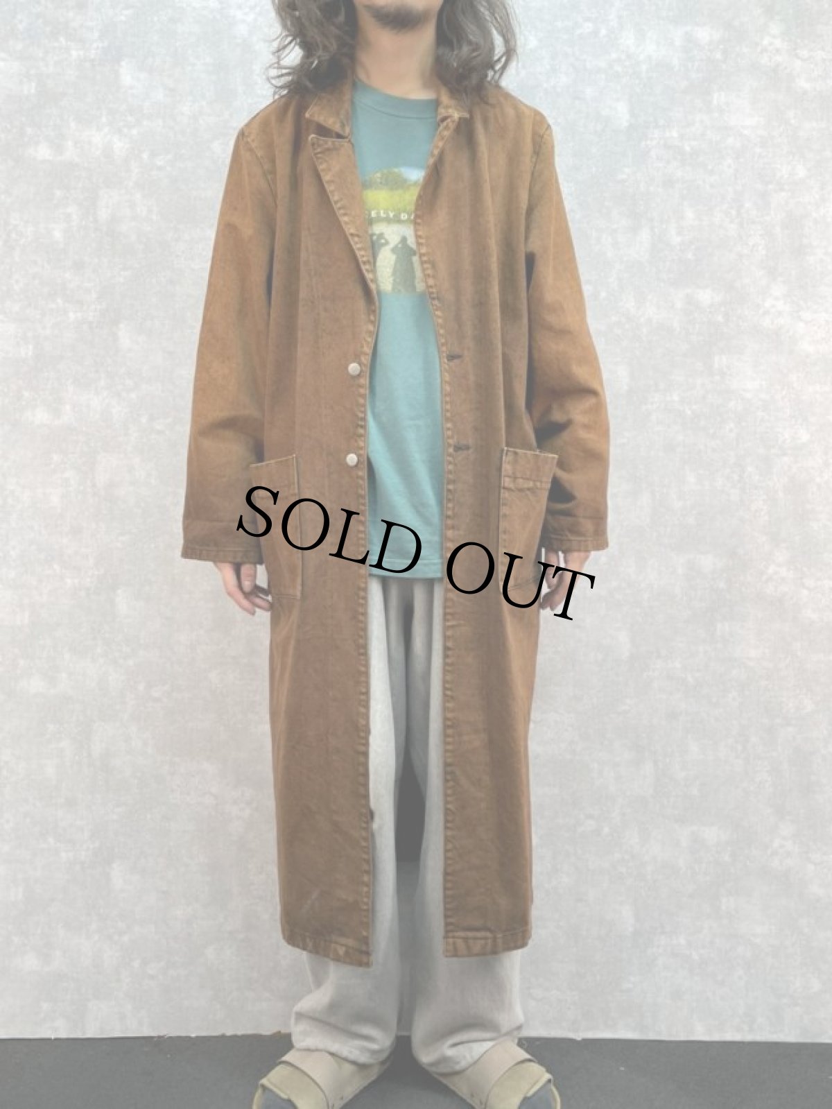 画像2: 80's SUNDANCE USA製 カラーデニムロングコート L (2)