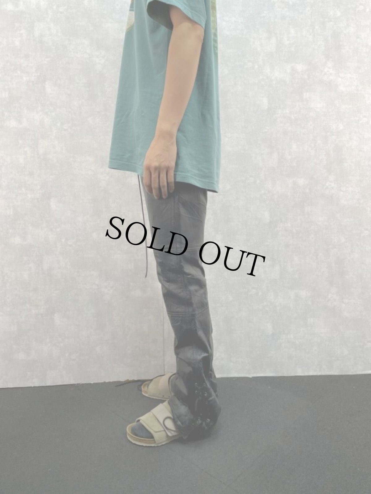 画像3: VINTAGE パッチワーク風ステッチデザイン レースアップフレアレザーパンツ W31 (3)