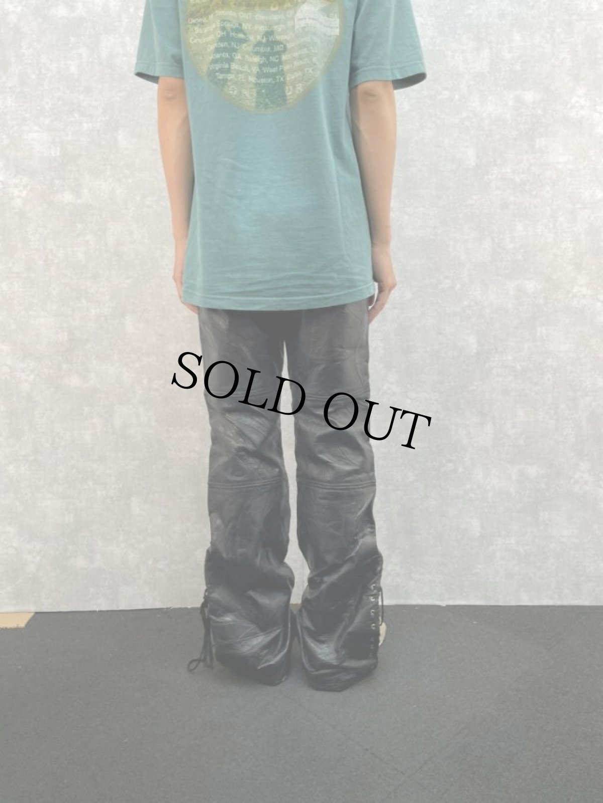 画像4: VINTAGE パッチワーク風ステッチデザイン レースアップフレアレザーパンツ W31 (4)