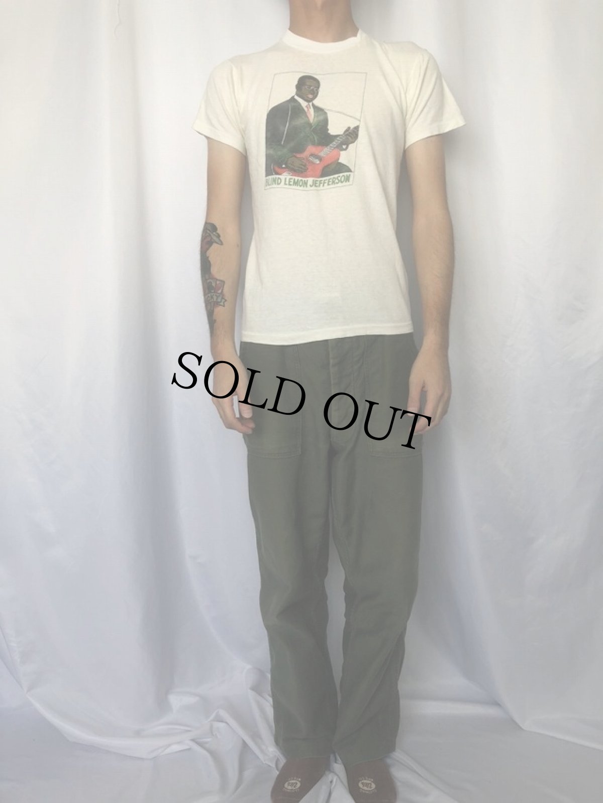 画像2: 80's Bilnd Lemon Jefferson ブルースシンガーTシャツ M (2)