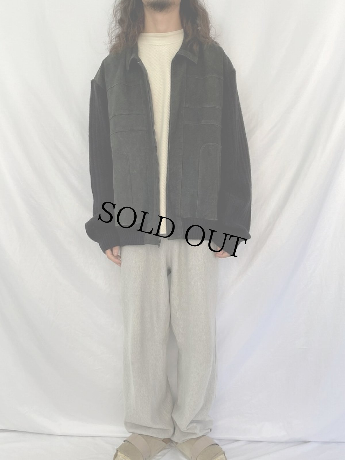 画像2: Peter Et Jon CLOTHING ニット切り替え ヌバックレザージャケット 3X (2)