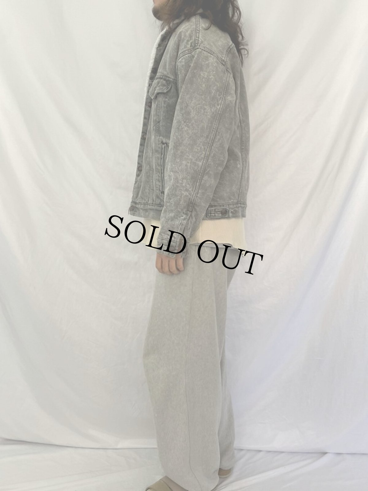 画像3: 80's Levi's USA製 ケミカルウォッシュデニム ボアジャケット L (3)