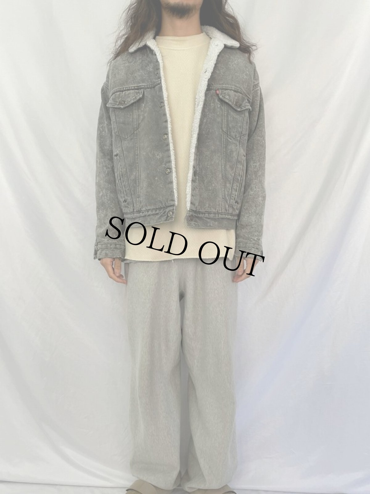 画像2: 80's Levi's USA製 ケミカルウォッシュデニム ボアジャケット L (2)