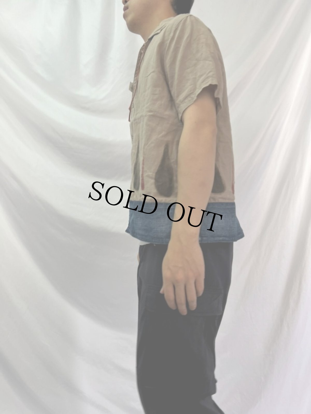 画像3: KAPITAL デニム切り替え リネンシャツ M (3)