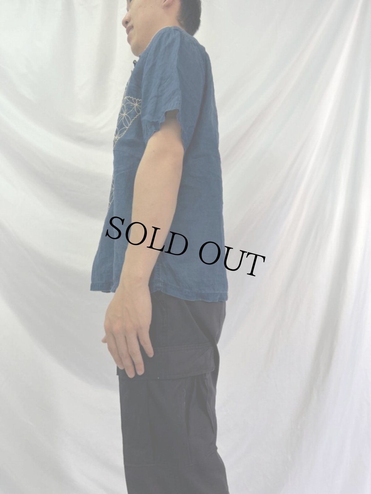 画像4: KAPITAL 刺し子刺繍 インディゴリネンシャツ M (4)