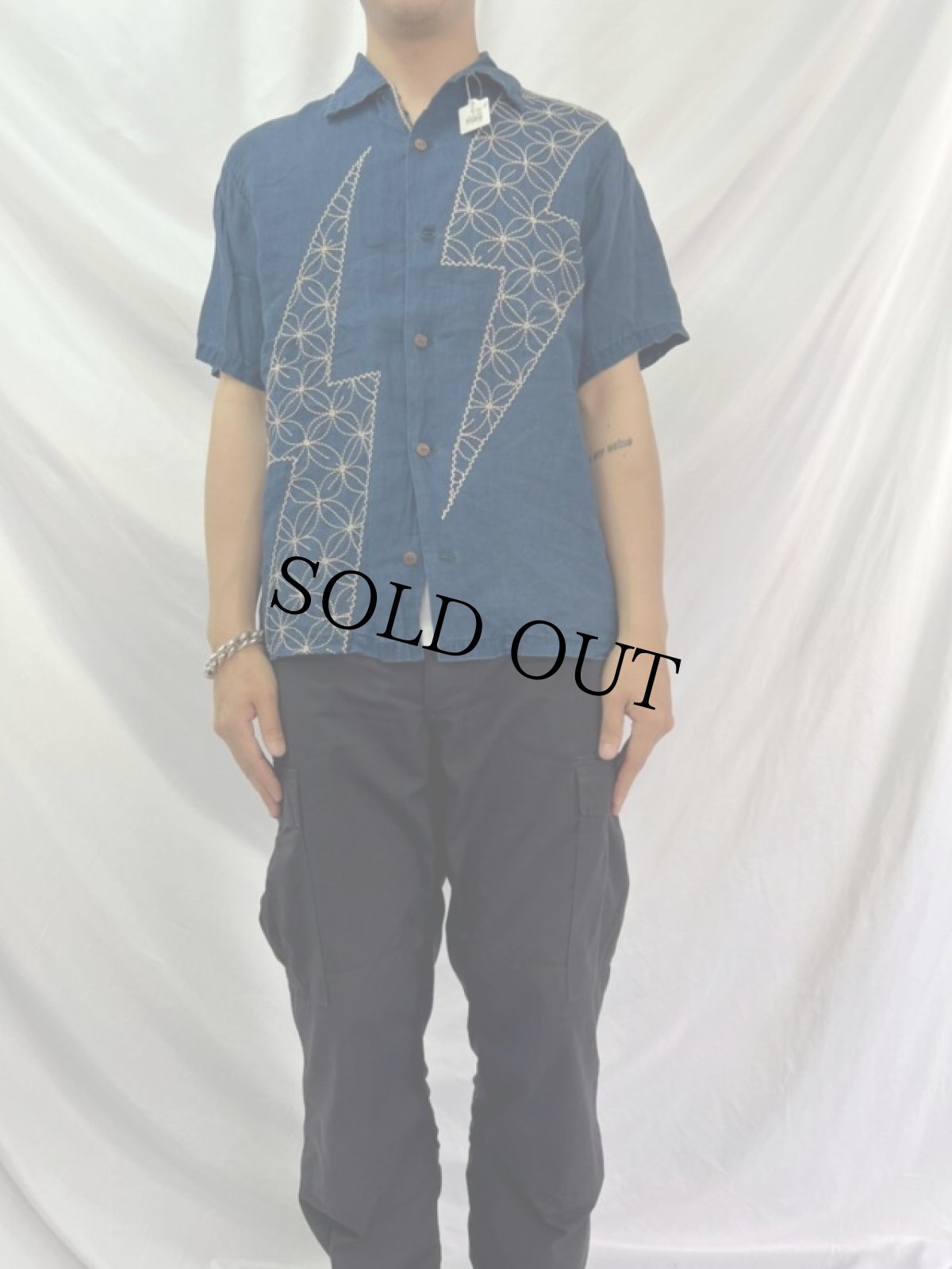 画像3: KAPITAL 刺し子刺繍 インディゴリネンシャツ M (3)