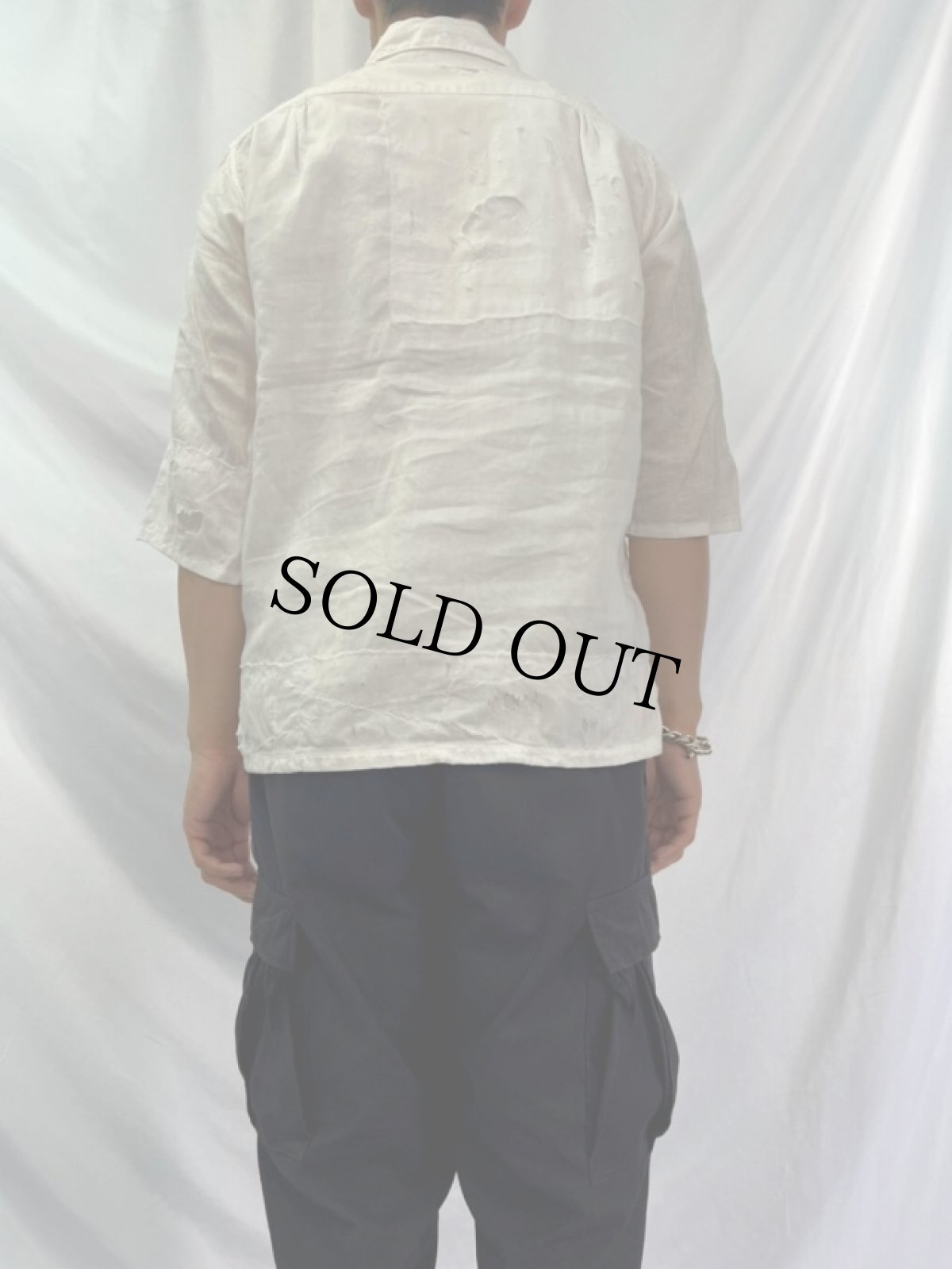 画像4: KAPITAL 襤褸加工 コットン×リネンシャツ M (4)