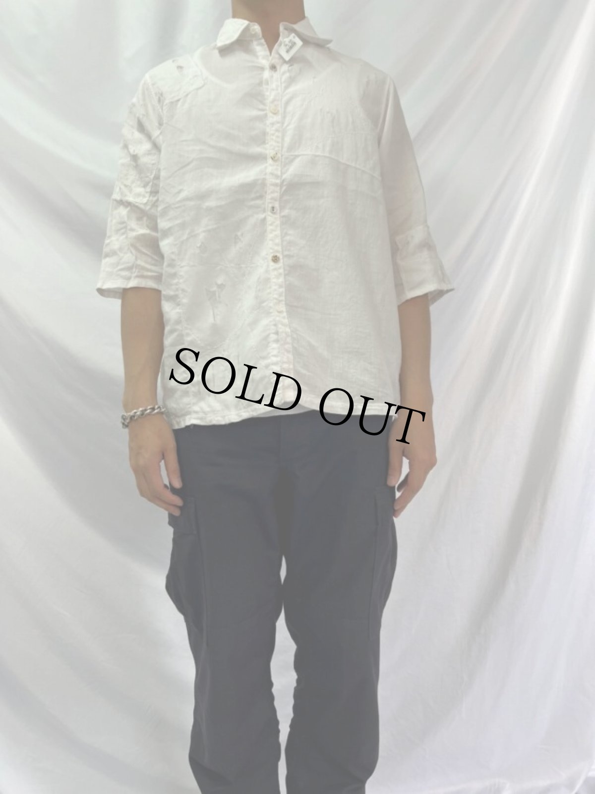 画像2: KAPITAL 襤褸加工 コットン×リネンシャツ M (2)