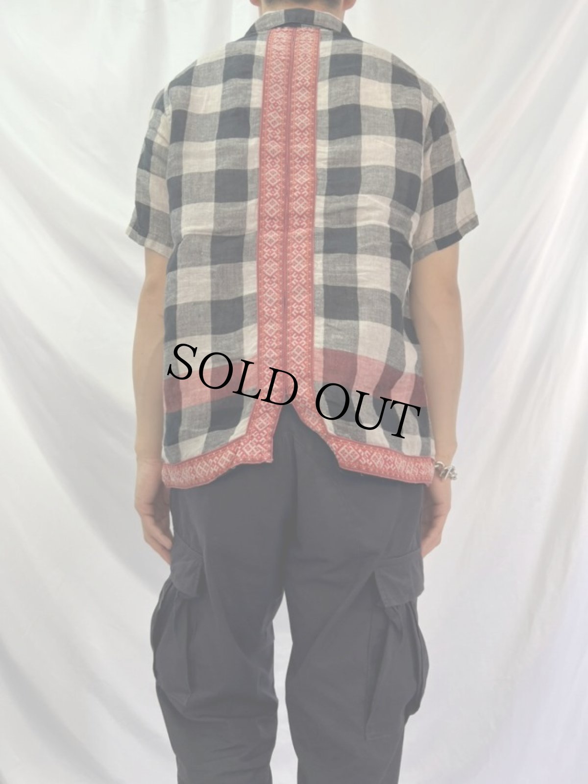 画像2: KAPITAL チェック柄 デザインリネンシャツ M (2)