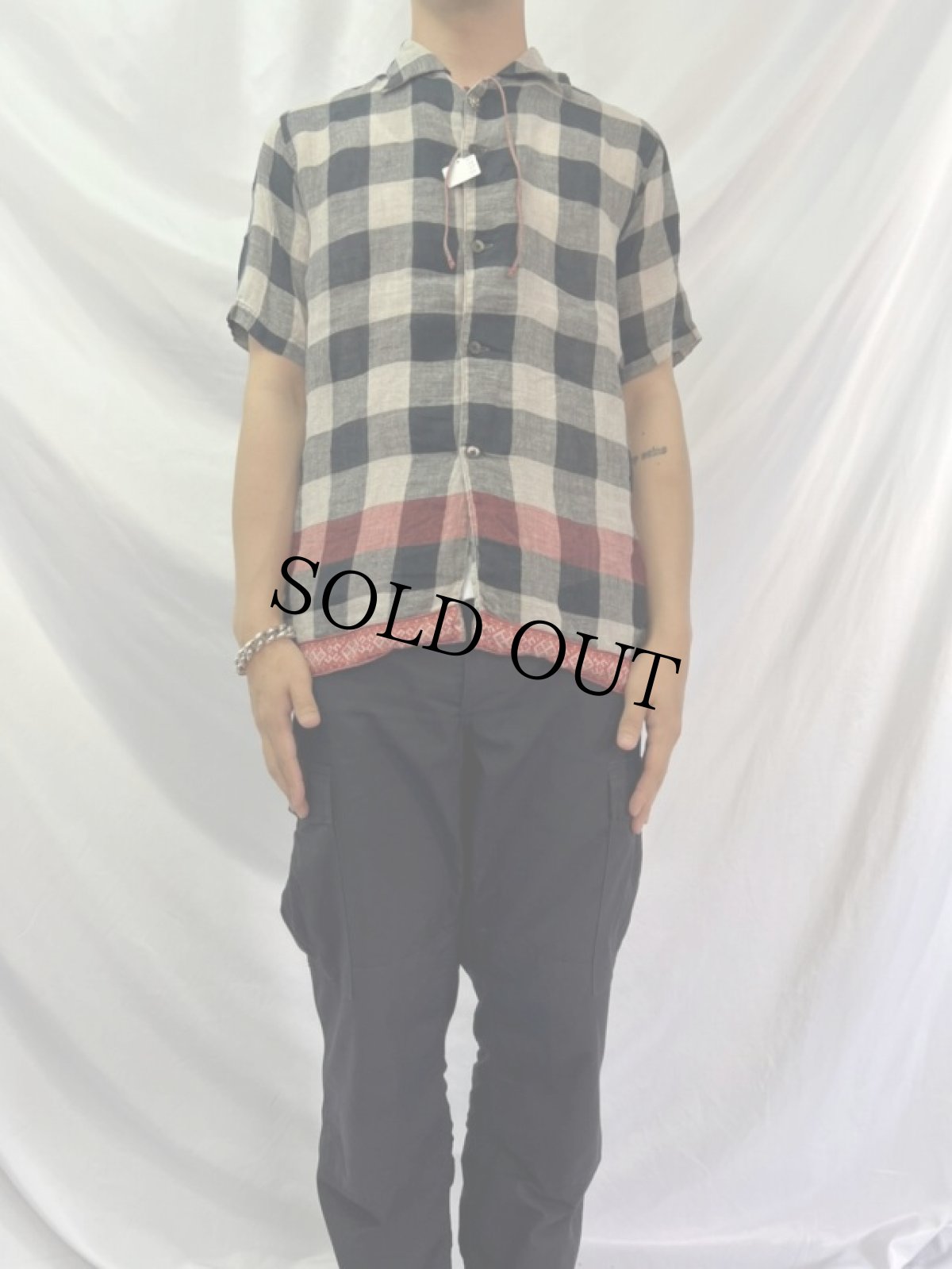 画像4: KAPITAL チェック柄 デザインリネンシャツ M (4)