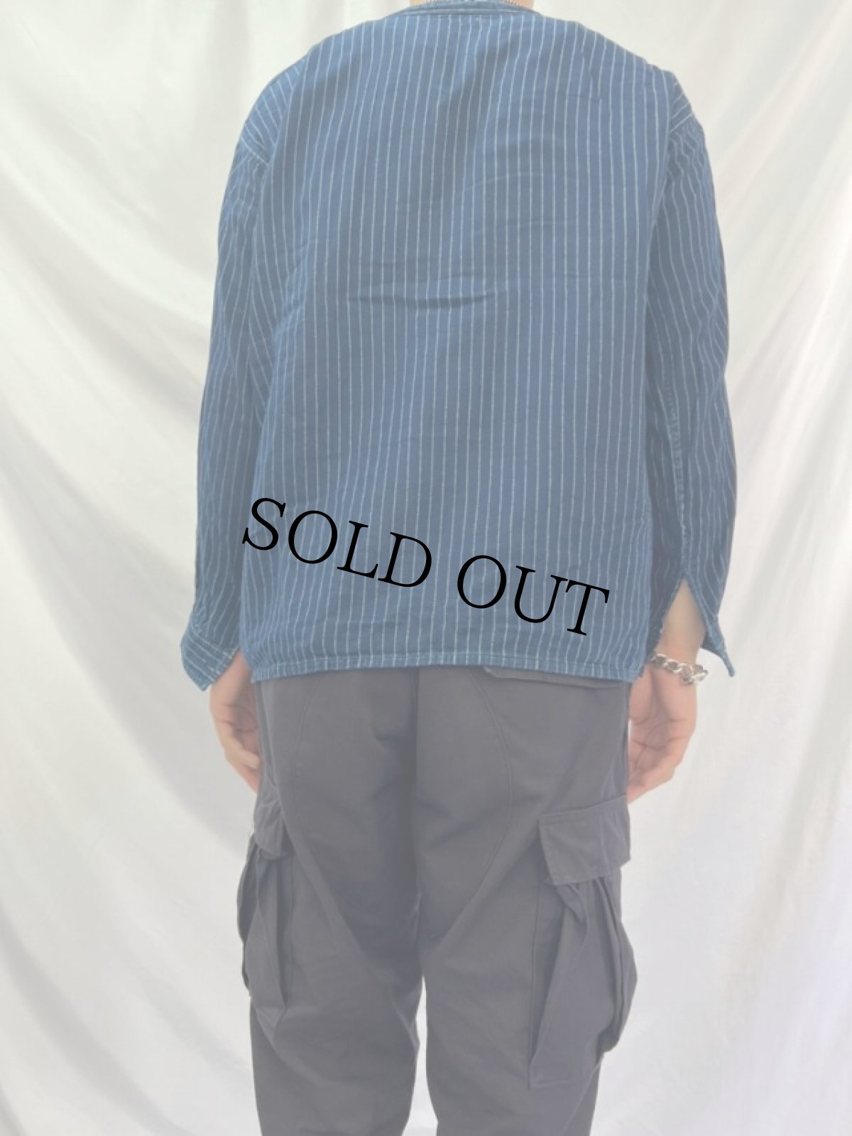 画像4: KAPITAL ストライプ柄 インディゴ コットンプルオーバーシャツ S (4)