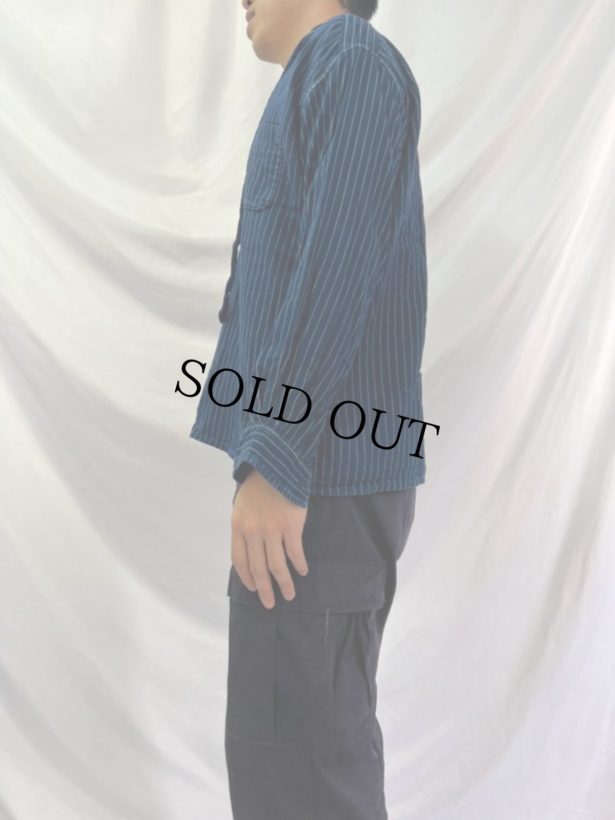 画像3: KAPITAL ストライプ柄 インディゴ コットンプルオーバーシャツ S (3)