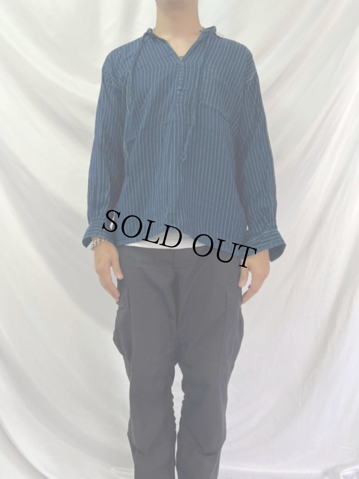 画像2: KAPITAL ストライプ柄 インディゴ コットンプルオーバーシャツ S (2)