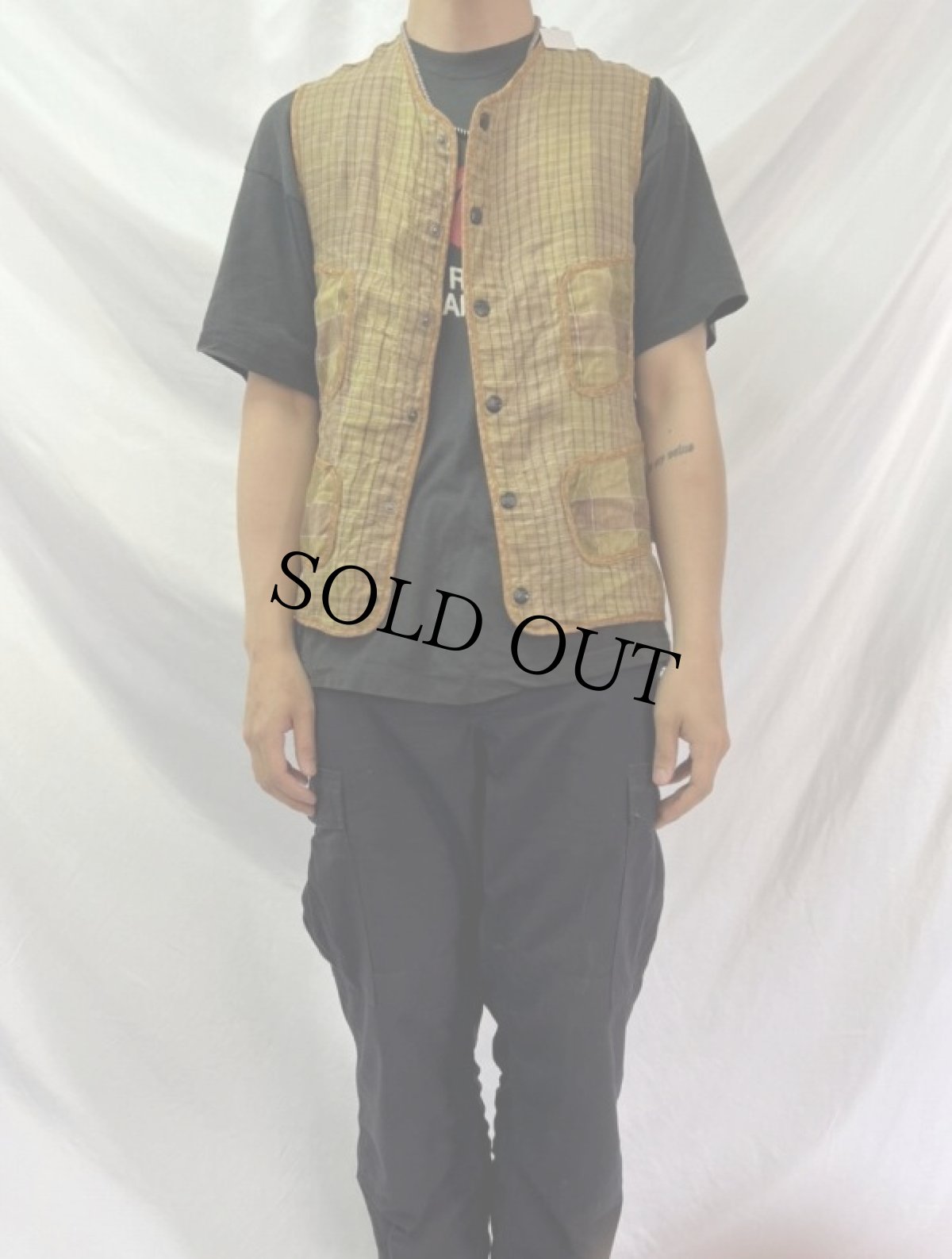 画像2: KAPITAL チェック柄 リネンベスト M (2)