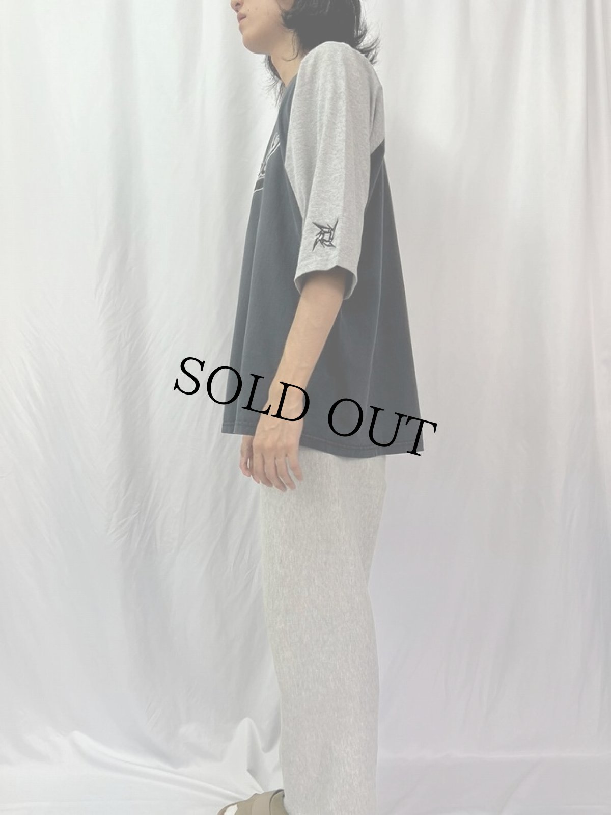 画像3: 90's METALIICA ロゴ刺繍 ロックバンドラグランTシャツ XL (3)