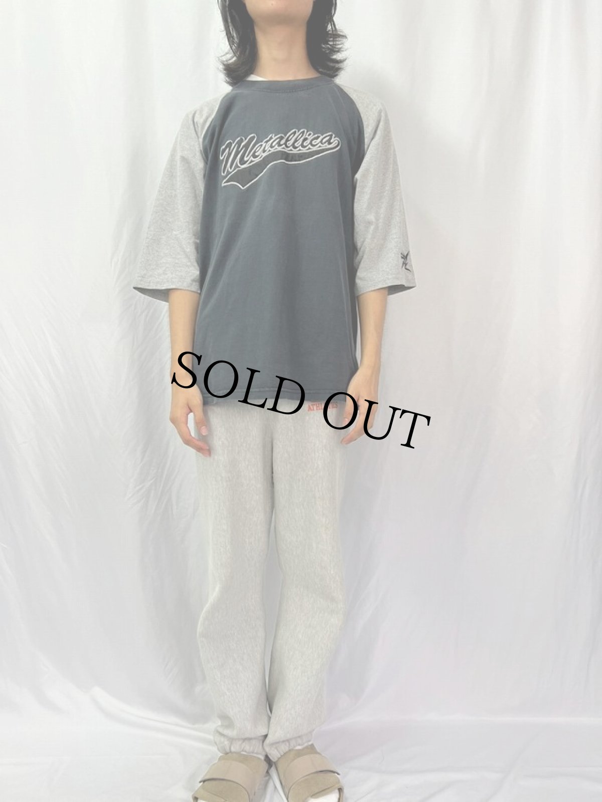 画像2: 90's METALIICA ロゴ刺繍 ロックバンドラグランTシャツ XL (2)