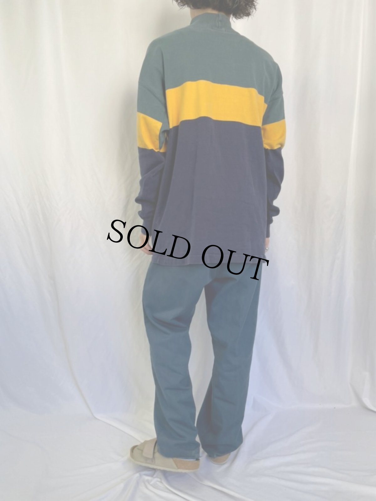 画像4: 80's〜 L.L.Bean USA製 マルチボーダー柄 ハイネックスウェット XL (4)