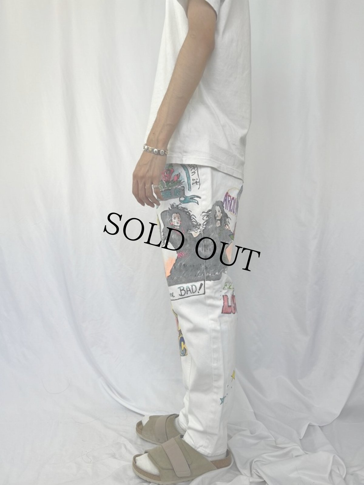 画像4: 90's JORDACHE BASIC USA製 ハンドペイント ホワイトデニムパンツ W30 (4)