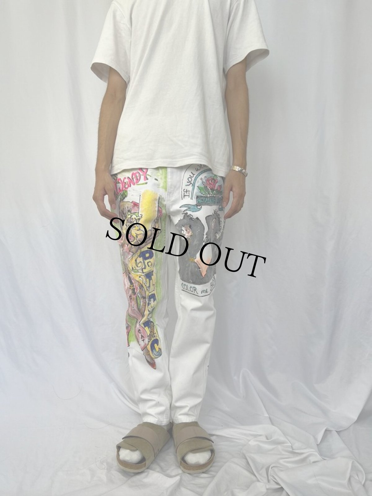 画像3: 90's JORDACHE BASIC USA製 ハンドペイント ホワイトデニムパンツ W30 (3)