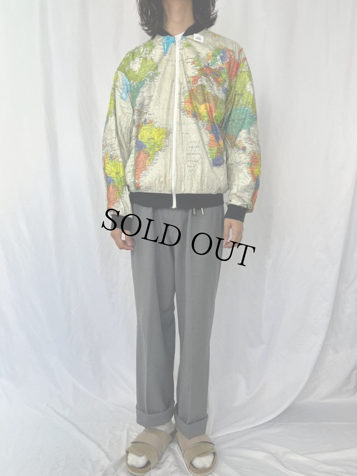 画像2: 90's 世界地図柄 ペーパージャケット L (2)