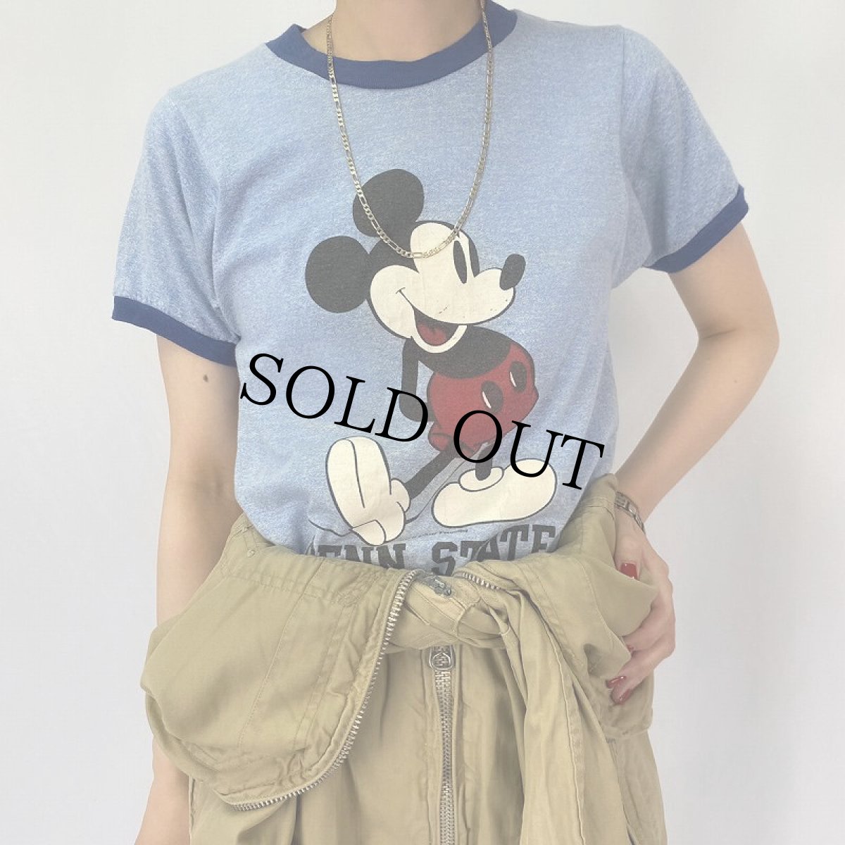 画像1: 80's Disney MICKEY MOUSE USA製 キャラクタープリントリンガーTシャツ S (1)