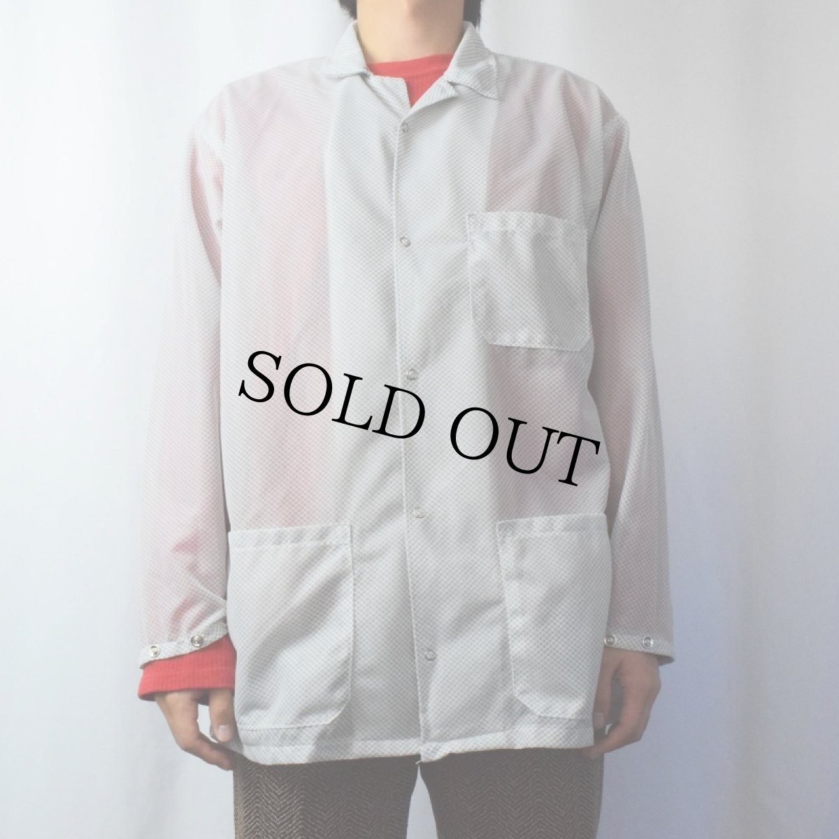 画像2: TECH WEAR INC. USA製 総柄 オープンカラー シースルーポリシャツ L (2)