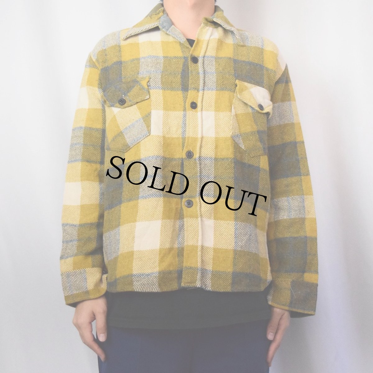 画像2: 60〜70's ITALY製 チェック柄 CPOシャツジャケット M (2)